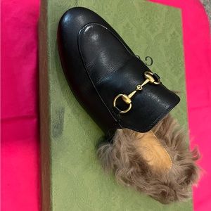 Black Gucci Fur Mules